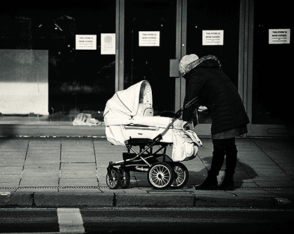 pavements pushing pram